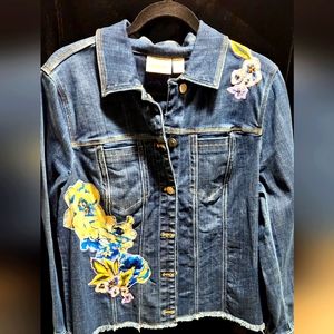 Denim jacket with floral appliqués